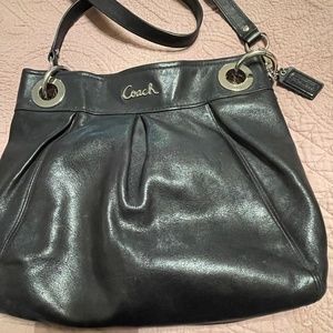Coach Black Leather Ashley Hippie Satchel Top Handle Shoulder Bag Handbag Purse